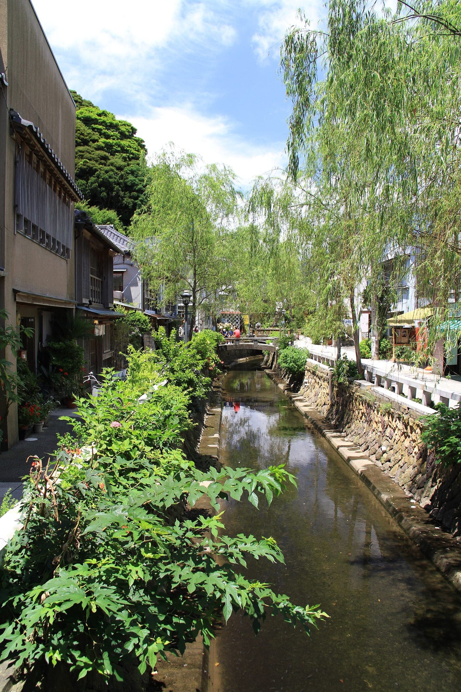 Willows hang over the stone banks of the Hiraname River along Perry Road in Shimoda.