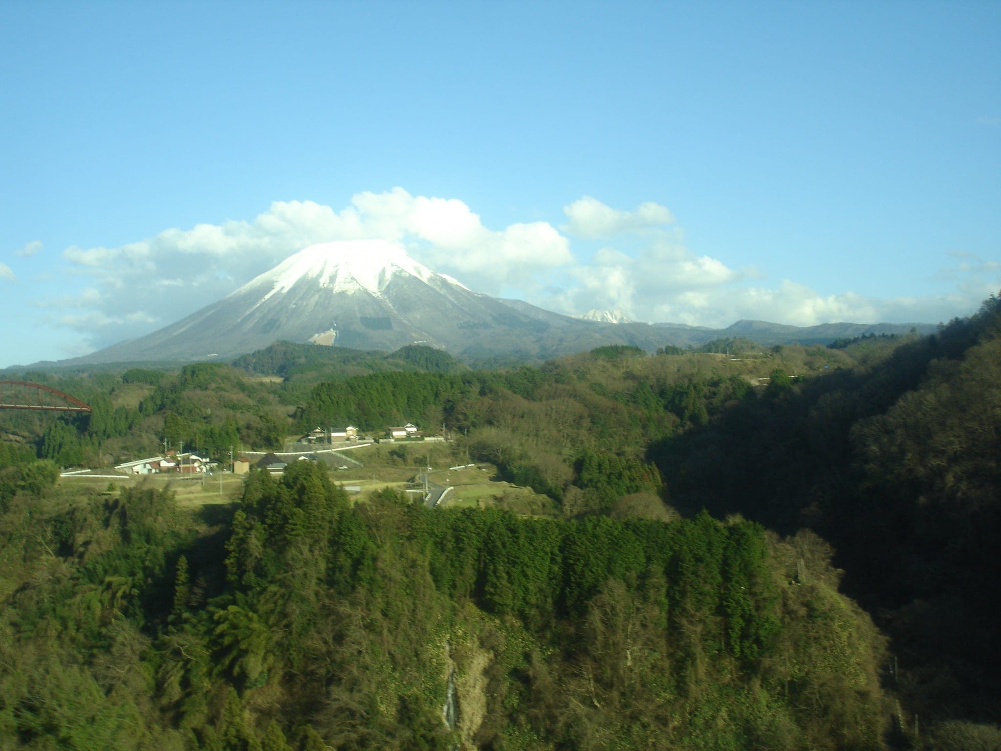 Mount Daisen's snowcap stands over the wooded valleys of western Tottori at the end of December