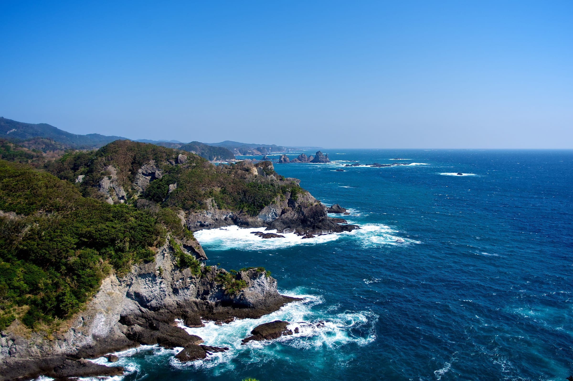 Waves break on the cliffs below Cape Irozaki at the southern tip of the Izu Peninsula.